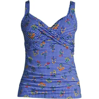 Tankinitop CHLORRESISTENT mit V-Ausschnitt Gemustert, Damen,  Blau, Nylon-Mischung, by Lands' End