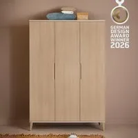 PAIDI Kleiderschrank JONTE in Beige & Eichefarben mit gerillten Türen, verschiedene Größen (B/H/T ca. 95-141/164-207/40-56cm, mit 2 oder 3 Türen + Tiny-Variante) stabiler Drehtürenschrank mit Massivholz-Füßen, Soft-Close-Funktion