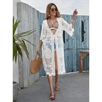 MOPUEA Kimono Strandkleid Bikini Cover Up Strandtunika Damen-Strickjacke mit Spitze, Kimono-Cardigan gehäkelt Strandüberzug Badeanzug Bikini-Überwurf