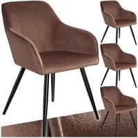 tectake Esszimmerstuhl Wohnzimmerstuhl gepolstert, in Samtoptik, 58 x 62 x 82 cm (Küchenstuhl Marilyn in braun/schwarz, 4 St), durchgehende Lehne, schwarze Stahlbeine, bodenschonend