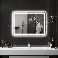 HOMCOM Badspiegel mit Beleuchtung 70x50 cm LED Spiegel mit Bluetooth-Musikfunktion (Wandspiegel mit Touchschalter Memory-Funktion, 1-St., Lichtspiegel Beschlagfrei), mit 3 Lichtfarben Silber