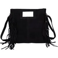 MIRROSI Umhängetasche Damen Crossbody Bag, Echtleder Made In Italy, wunderschöne Fransen (23x24x7cm) aus Wildleder