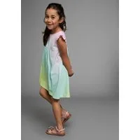 KIDSWORLD Jerseykleid in Regenbogenfarben kniefreie Länge, weit ausgestellter Schnitt, aus Baumwolle