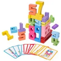 FOUORTUNATE-BEE Holz Zahlen Lernspiel Set 20 tlg mit Karten Kinder Mathe Spiel Spielbausteine, Zahlen Holzspielzeug 20 tlg mit 15 Karten Lernspiel für Kinder