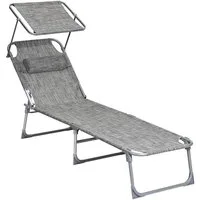 SONGMICS Gartenliege Sonnenliege, klappbarer Liegestuhl, für Garten, Pool, Terrasse, 1 St., bis 150 kg belastbar, 193 x 53 x 29 cm, Sonnenschutz, Kopfstütze, verstellbare Rückenlehne