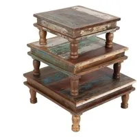 Casa Moro Beistelltisch Shabby Chic Tisch SIERA 3er Set braun bunt quadratisch (Sofatisch klein in Antik Look, 3-St), aus Recycling Altholz, Vintage Deko Beistelltisch