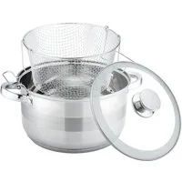 Cheffinger Topf-Set Frittiertopf Fritteuse Pommes Topf + Frittierkorb + Glasdeckel, Material: Glas, Edelstahl