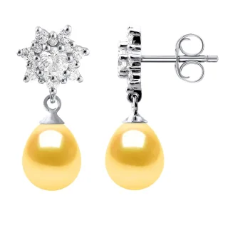 Ohrringe Hängeohrringe Süßwasserperlen Schmuck Goldene Birnen 7-8 mm 925