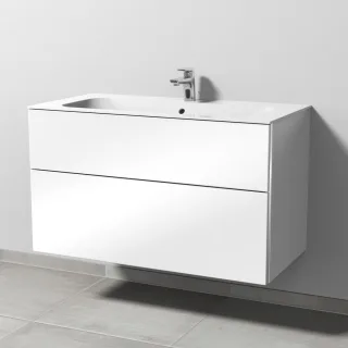Sanipa 3way Keramik-Set Finion Keramik-Waschtisch und Unterbau mit 2 Auszügen, Weiß-Glanz BS40178