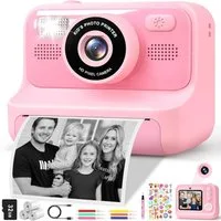 POPOLIC Sofortbildkamera, 2,4-Zoll Selfie Kamera mit 32GB Karte Kinderkamera (inkl. 1080P Kinder Kamera, Spielzeug, Geschenke mädchen Junge Digital Rosa)