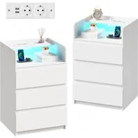 BEWISHOME Nachttisch mit LED-Beleuchtung, Steckdosen & USB-Anschlüssen, 40x35x68cm (2-St), Moderner Schlafzimmerschrank mit Stauraum