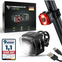 MIVELO Fahrradbeleuchtung CUBE Fahrradlicht Set LED - Akku USB aufladbar wasserdicht, OSRAM LED