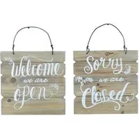 Macosa Home Hinweisschild Holzschild Deko Open Closed 20 cm Wendeschild, (Dekoschild Hinweisschild Türdeko Deko-Accessoire), Türanhängeschild Holz Metall