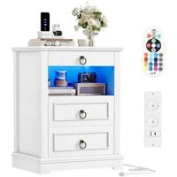 HOMECHO Nachttisch, mit LED, Steckdose & 3 Schubladen 1 Piece or 2 set, Weiß/Schwarz