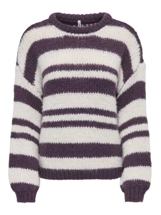 ONLY - ONLNORDIC LS STRIPE O-NECK KNT Plum Perfect - Gr. - L