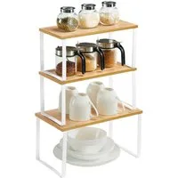 SONGMICS Gewürzregal Küchen-Organizer, 3-tlg., 3er Set, stapelbar, erweiterbar, Metall und Bambus