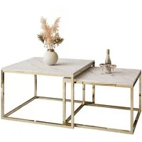 Lookway Couchtisch YOSHI LEVANTO 2in1 mit Goldenem Chromgestell (2er-Set), Breite: Breite: 70 cm und 60 cm