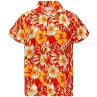 King Kameha Hawaiihemd Tropical Hibiscus Funky Hawaii-Hemd Kurzarm Front-Tasche Unisex