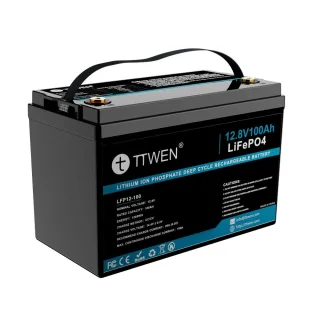 TTWEN LFP12-100 12.8V 100Ah LiFePO4 Deep Cycle Battery 1280Wh Group 31 M8 Terminal BMS Fast Charge Rechargeable Battery