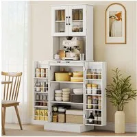 HOMCOM Küchenbuffet Küchenschrank, Buffetschrank mit 4 Türen, Arbeitsplatte (Vitrinenschrank, 1-St., Hochschrank) für Küche, Esszimmer, Weiß