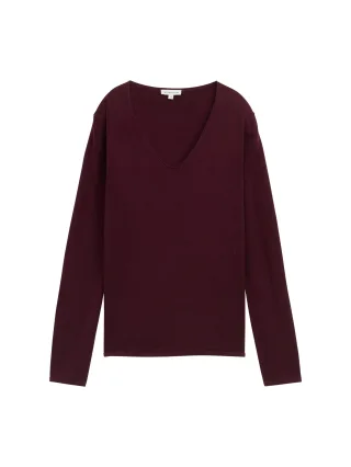 Tom Tailor - Strickpullover mit V-Ausschnitt bordeaux red - Gr. - L
