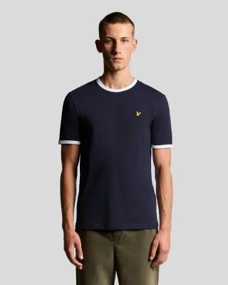 Lyle & Scott Ringer-Baumwoll-T-Shirt mit Rundhalsausschnitt – Marineblau