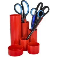 WESTCOTT Organizer Stiftehalter Rot, Stifteköcher mit 6 runden Fächern, Schreibtisch Organizer