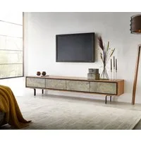 DELIFE Lowboard Juwelo, 200x35x40 cm Akazie Natur Stein 4 Türen