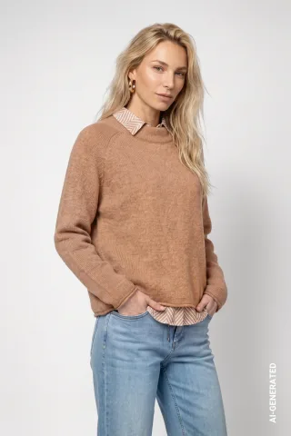 monari - Flauschiger Strickpullover mit Rollsaum brown sugar - Gr. - 34