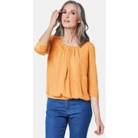 GOLDNER Shirtbluse Chiffon-Shirt mit 3/4-Arm, Rundhals Damen Sommerbluse, Halbarm, Feierlich, weich, Kunstfaser, Chiffon