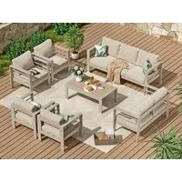 MeXo Gartenlounge-Set Terrassenmöbel Set 8-10 Personen Aluminium outdoor wetterfest, (Belastbarkeit pro Sitzplatz 140kg, 7-tlg., 12cm Deluxe Relax-Sitzkissen), Gartenmöbel Set für Außenbereich, Terrasse, Balkon und Garten