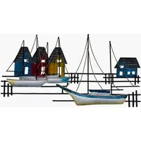 Kaufhaus le petit Wanddekoobjekt Wanddeko Schiff mit Häuser Metall Segelboot Boot Segelschiff Skulptur, Dekofigur, Dekoobjekt, Wandbild, Segelboote aus Metall