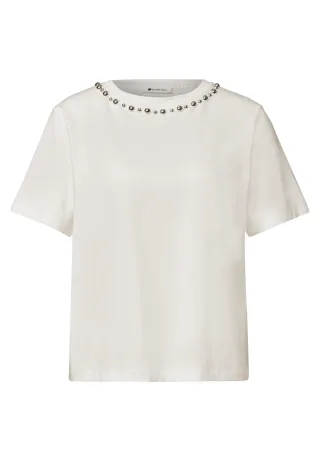 Street One - T-Shirt mit Rundhals und dekorativen Details off white - Gr. - 38
