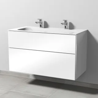 Sanipa 3way Keramik-Set Finion Keramik-Doppelwaschtisch und Unterbau mit 2 Auszügen, Weiß-Glanz BS40378