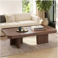 BlingBin Couchtisch rechteckiger Sofatisch in Walnussoptik, (Wohnzimmertisch, 1-St., 100 x 50 x 35,5 cm), mit erhöhtem Rand, abgerundeten Ecken und stabilen Seitenstützen