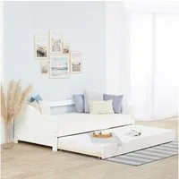 Homestyle4u Ausziehbett 90x200 Holz Gästebett mit Ausziehfunktion 2 Liegeflächen Doppelbett (Komplett-Set mit 2x Lattenrost), 2x 90x200, 2 Personen/Kinder, Stauraumbett