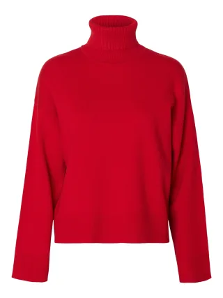 SELECTED WOMEN - SLFKAMMA LS KNIT ROLL NECK NOOS equestrian red - Gr. - M