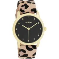 OOZOO Quarzuhr Damenuhr C11373 IP-Gold Schwarz Lederband Taupe 38 mm, Elegante Quarzuhr mit modernem Design und hochwertigem Lederarmband