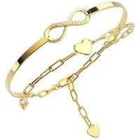 Amoonic Armband Damen Infinity Armband Sterling Silber 925 mit Zirkonia Silberarmband (inkl. Schmucktäschchen), Armband Silber, Gold Rosegold vergoldet Armkette und Armreif in einem
