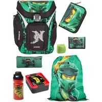 LEGO® Bags Schulranzen Explorer Lego Ninjago Schultasche ab der 1. Klasse (Set, 8-tlg., mit Federmappe, Brotdose und Trinkflasche), ergonomisch, mit Hüft- & Brustgurt, grüner Ninja Lloyd