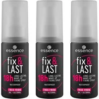 Essence Fixierspray fix & LAST 18h LONG-LASTING MAKE-UP FIXING SPRAY, 3-tlg., Hält das Make-up bis zu 18 Stunden mit gleichmäßiger Sprühverteilung.