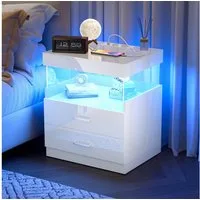 Hyaapwod Nachttisch Modern Hochglanz Nachtschrank mit LED und Ladefunktion (1-St), Beistelltisch mit Schubladen und Steckdose