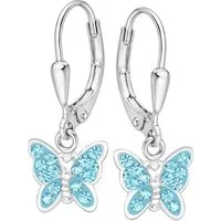 Goldene Hufeisen Paar Ohrhänger Schmetterling Ohrringe Mädchen 925 Silber mit Kristall (inkl. Etui), Kinder Ohrschmuck Farbenfroh