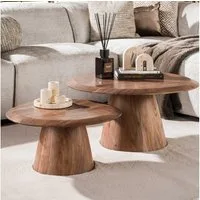 alesvelt Couchtisch Set TONDO 2-teiliges Massivholz-Duo mit konischem Säulenfuß (2er-Set), 80x40cm 60x31,5cm