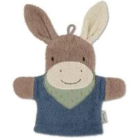 Sterntaler® Waschhandschuh Waschhandschuh ESEL Emmilius, Frottee (1-St), 2in1 Waschhandschuh & Handpuppe Esel aus Frottee – großer Waschspaß!