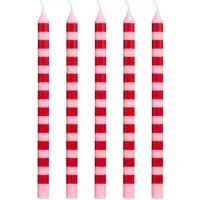 Ib Laursen Kerzenhalter IB Laursen DÜNNE Kerze STREIFEN ROT ROSA Ø 1,3 cm Länge 20 cm 5er Set