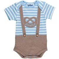 P.Eisenherz Kurzarmbody Body mit kurzem Arm "Lederhose" hellblau/weiß im Lederhosen Look mit Brezel