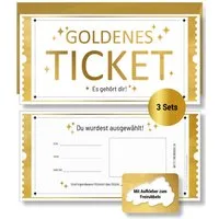 Frank Paperman Geschenkkarte Set Goldenes Ticket Gutschein mit Umschlag & Rubbelaufkleber, 100 % Recyclingpapier, hochwertige Rubbelkarten zum selber beschriften