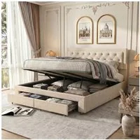 Furnishings Home Polsterbett 180 x 200 Doppelbett LED Hydraulisch anhebbarer Stauraumbett (Mit Lattenrost, Samtmaterial Polsterbett), Modernes Jugendbett, Leises Design Bett, Max. Belastbarkeit 350 kg