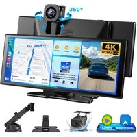 ESSGOO 4K 11,3“ Android Auto 360° Dashcam mit Rückfahrkamera Spiegel Dashcam (HD, Tragbar Autoradio Rückfahrkamera IPS Touchscreen GPS Navi FM AUX)